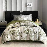 Qfdian Vintage Green Botanical Flowers Duvet Cover Set 600TC Egyptian Cotton Luxury Soft Bedding Set Fitted Sheet Bed Sheet Pillowcases