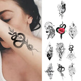 Qfdian  10pcs Waterproof Temporary Tattoo Sticker Cross Snake Wolf Unicorn Rose Moon Body Art Arm Fake Tattoos Sleeve Women Men Hand Leg