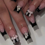 Qfdian 24Pcs Pure White French Press on Nails Long Square Head False Nails with Pearl Pink Bow Design Ballet Wearable Fake Nails