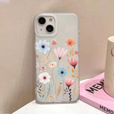 Qfdian Aesthetic Cute Flower Phone Case For iPhone 14 15 Pro 13 12 16 11 Pro Max Plus 12 Mini Slim Silky Skin Matte Flower Back Cover