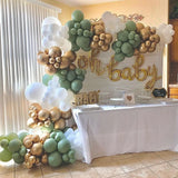 Qfdian  Sage Green White Gold Balloon Garland Arch Kit Green White Latex Balloons Birthday Baby Shower Gender Reveal Wedding Party Decor