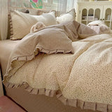 Qfdian  ‌Ins Princess Style Washed Double-Layer Gauze Bedding Set - Thickened Crinkled Gauze Cute Dorm 3-Piece/4-Piece Sheet & Duvet Cove