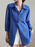 Qfdian  New Thin White Shirts Long Sleeve Buttons Women Turn-Down Collar Loose Office Ladies Blouses Korean Fashion Blue Shirts