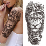 Qfdian Black Sexy Flower Waterproof Temporary Tattoos Sticker Rose Snake Lion Women Body Arm Painting Realistic Fake Tattoo