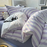 Qfdian Washed Cotton Double Yarn Crepe Striped Quilt Set 3-4 Pillowcase with Sheet Bedding Cover Supplies 200x230 220x240 Skin Friendly