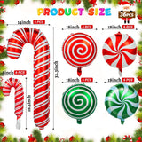 Qfdian  36Pcs Christmas Candy Balloons Kit Large Cane Swirl Candy Foil Balloons Red Green Foil Sweet Candies Theme Balloons