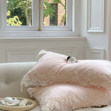 Qfdian 1000TC Egyptian Cotton Romantic Lace Edge Princess Wedding Pink 4/7Pcs Bedding Set Duvet Cover Flat/Fitted Bed Sheet Pillowcases