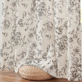 Qfdian Cotton Linen Curtains Floral Curtains for Living Room Rod Pocket Farmhouse Peony Flower Patterned Drapes Bedroom Window Curtain