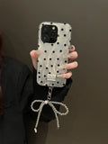 Qfdian  Feather Black Polka Dot Bow Decoration Suitable For iPhone 15 Pro Max Phone Case 14 Pro 13 12 11 Phone Case