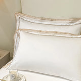 Qfdian Premium 1000TC Egyptian Cotton Luxury Gold Embroidery Hotel Style Bedding Set Duvet Cover Flat/Fitted Bed Sheet Pillowcases 4Pcs