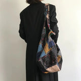 Qfdian  Vintage Y2k Aesthetic Grunge Women Handbags High-capacity Harajuku Striped Canvas Underarm Bag Luxury Design Shoulder Tote Bags