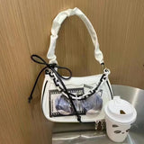 Qfdian Fashion Sweet Lolita Chic Women's Handbags Luxury Design Pleated Bow Chain Underarm Bag Casual Transparent Ins Shoulder Ita Bags