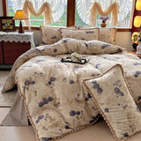 Qfdian  3/4Pcs Printing Bedding Set Skin-friendly Soft Duvet Cover Set Bed Sheet Or Bed Skirt Pillowcases
