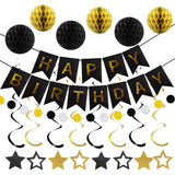 Qfdian  Blue Birthday Party Decoration Honeycomb Balls Happy Birthday Banner Hanging Swirls Circle Dots Garland Boy Birthday Party Decor