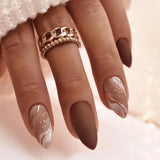 Qfdian 24Pcs Short Round Head False Nails Glitter Pink Almond Fake Nails Strawberry Full Cover Press on Nails Wearable Nail Tips