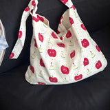 Qfdian Fashion Women Sweet Kawaii Print Handbags Y2k Aesthetic Chic Preppy Cute Canvas Bags Office Lady All Match Shoulder Underarm Bag