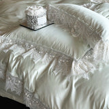Qfdian Romantic Lace Princess Wedding Bedding Set 1000TC Lyocell Cotton Soft Silky Duvet Cover Bed Sheet/Fitted Sheet Pillowcases 4Pcs