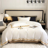Qfdian 1000TC Egyptian Cotton Luxury Gold Embroidery Bedding Set Black Khaki Patchwork Duvet Cover Bed Sheet Fitted Sheet Pillowcases