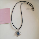 Qfdian  Gothic Blue Cross Pendant Sliver Color Chain Necklace For Women Men Fashion Trendy Punk Y2K Charms Hip Hop Jewelry Accessories