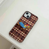 Qfdian Autume brown check stripes fundas for iphone 13pro 15promax 16pro 14pro 13 16 15 pro max 12 14 embroidery puppy ins phone case