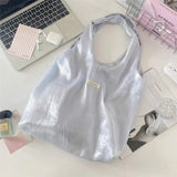 Qfdian  Korean Elegant Y2k Aesthetic Chic Shoulder Handbags Glossy Tender Fairy Underarm Bag Trendy Fashion Casual Women Shopping Bags