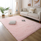 Qfdian White Fluffy Hall Carpet Modern Living Room Bedroom Home Decor Large Mats Thickened Non-Slip Girl Children's Room Pink Furry Rug