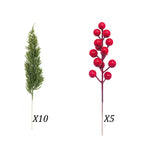 Qfdian  15pcs Artificial Pine Branches with Red Berry Stems Faux Christmas Greenery Pine Cypress DIY Craft Garland Home Christmas Decor