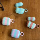 Qfdian Cute Blue Stripe Imd Silicone Earphone Case With Keychain For Apple AirPods 1 2 3 4 Pro 2 Bluetooth Headphone Protection Cover