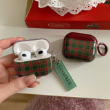 Qfdian Retro Style Grid Pattern Gloss Soft Cover Case for AirPods 4/3/2/1 Pro 2 Wireless Bluetooth Earphone Shell Good Lucky Pendant