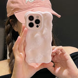 Qfdian Lovely Pink 3D Bubble Gloss Silicone Shockproof Phone Back Cover Fundas Case For iPhone 11 12 13 14 15 16 Pro Max Plus Coque