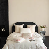 Qfdian Flowers Embroidery Luxury Bedding Set Egyptian Cotton Single Queen King Size Duvet Cover Flat/Fitted Bed Sheet Pillowcases 3/4Pc