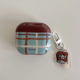 Qfdian Korea Fashion Brown Plaid Splicing Pattern Retro Neck Lanyard Shockproof Protection Case For AirPods 4 3 2 1 Pro 2 Earphone Case