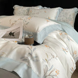 Qfdian Luxury Digital Printing Flowers and Plants Bedding Set Lyocell Eucalyptus Fiber Soft Silky Duvet Cover Bed Sheet Pillowcase 4Pcs