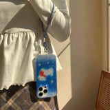 Qfdian Winter scarf puppy shiny fundas for iphone 15pro 14promax 13 15 16 14 pro max 13promax blue gradient anti-fall rope phone case