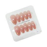 Qfdian 10Pcs Almond Handmade Press On Nails Full Cover Gradient Aurora Design French False Nails Artificial Manicure False Nails