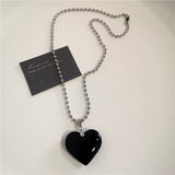Qfdian  Punk Rock Black Heart Cross Pendant Chain Necklace For Men Women Cool Hip Hop Street Vintage 90s Y2K Grunge Goth Accessories