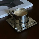 Qfdian  Minimalist Nordic Mug 3pcs Set 304 Stainless Steel Coffee Mug Heat Resistant Milk Cup with Saucer Spoon Placemat Tableware Set