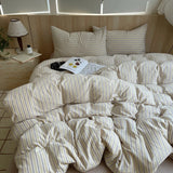 Qfdian  Ins Nordic Bedding Set Striped Pure Cotton Duvet Cover Set Skin-Friendly Single Twin Full Queen Size Flat & Fitted Sheets Set