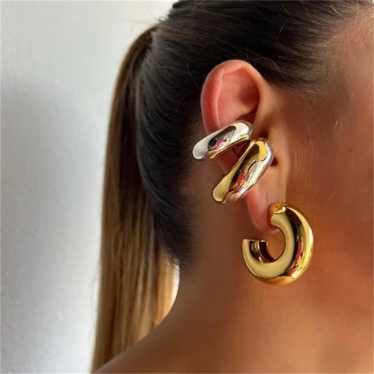 Punk Non Piercing Chunky Round Circle Clip Earring for Women Gold Plated C Shape Ear Cuff Stud Tube Thick Earclips Jewelry Gifts