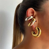 Punk Non Piercing Chunky Round Circle Clip Earring for Women Gold Plated C Shape Ear Cuff Stud Tube Thick Earclips Jewelry Gifts