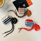 Qfdian Stripe Love Heart Lanyard For AirPods 4 2024 New Earphone Case For AirPods Pro 2 3nd Generation Wireless Bluetooth Charging Box