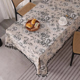 Qfdian Retro Small Flowers Rectangle Tablecloths Tassel Polyester Cotton Printed Table Covers for Living Room Kitchen Dining Decoration