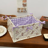 Qfdian Ins Style Cute Quilted Storage Basket Desktop Storage Basket Storage Box Cosmetics Snacks Small Sundries Organizing Bag