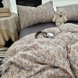 Qfdian  Duvet Cover Set  A-class Ultra Soft Jacquard Double-layer Yarn Washed Cotton Bedding Set  Floral Bed Sheet