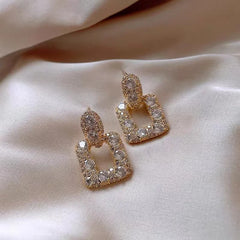 Korean Fashion Shining Rhinestone Hollow Square Drop Earrings for Women Girls Vintage Crystal Luxury Jewelry Party Gifts