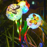Qfdian  Solar Butterfly Dandelion Light Waterproof Outdoor Solar Lamp LED Garden Stake Light for Courtyard Balcony Lawn Yard Decoration