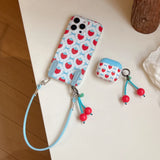 Qfdian  Blue polka dot bow strawberry pendant Airpods4/3 earphone protective case cover 2pro second and third generation new