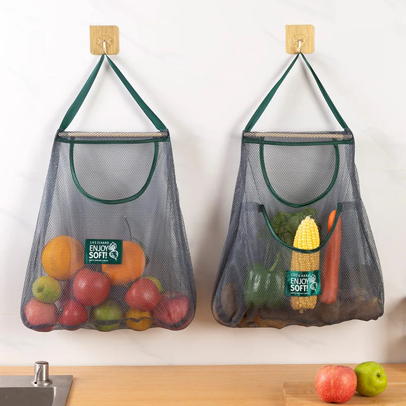 Qfdian Reusable Storage Bags Kitchen Hanging Mesh Bag Home Fruit And Vegetable Storage Net Bag For Ginger Garlic Potatoes Onions