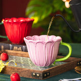 Qfdian Creative Ceramic Coffee Cup Delicate Flower Mug English Afternoon Camellia Flower Tea Coffee Mug Large Capacity Breakfast Cup