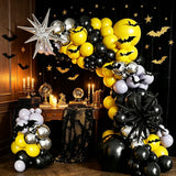 Qfdian  142-Piece Balloon Arch Set, Including Black, Yellow, Gray, Silver Latex Balloons and Black and Silver Foil Balloons, Party Backdrop Banners Available in Various Sizes (Note: Balloons and Backdrop Cloth Need to Be Purc